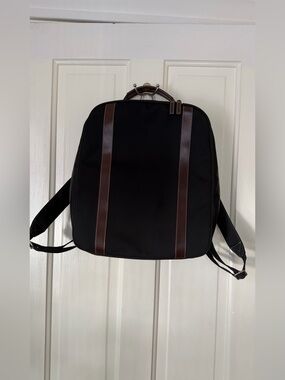 Levenger Black Nylon Leather Trim Convertible Backpack Work Travel Bag